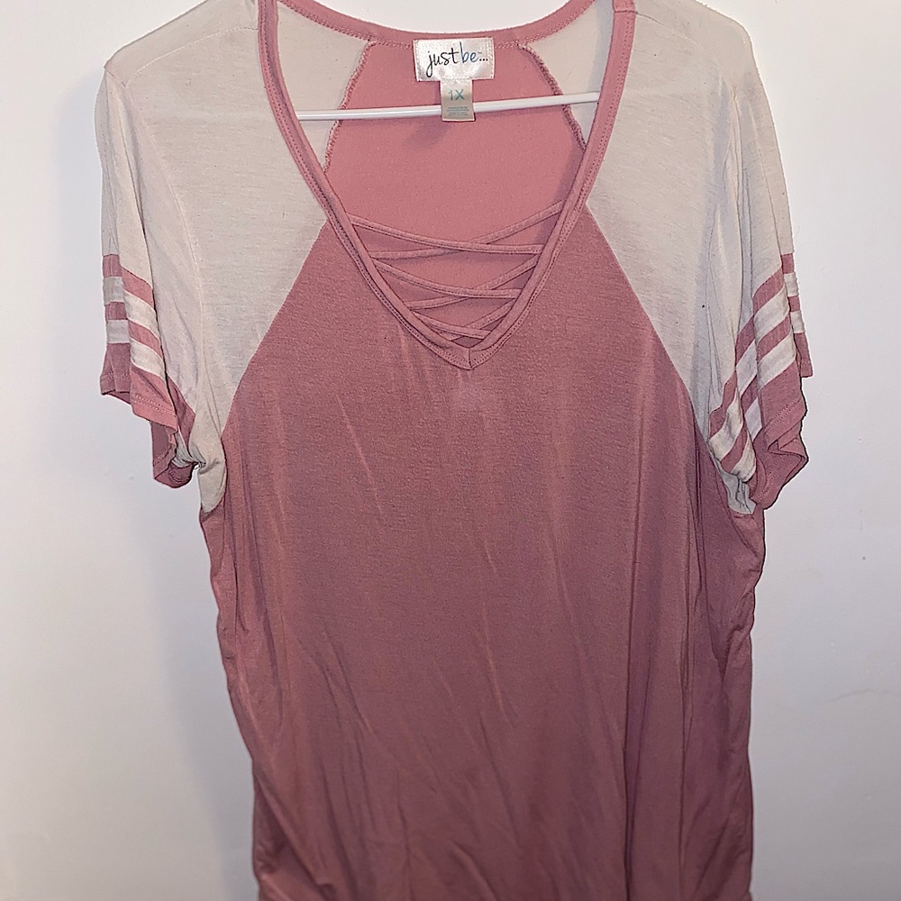 Pink and White V-Neck Shirt